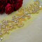 Gold Rhinestone Beaded Flower Branch Applique Long Waistline Dress Patch